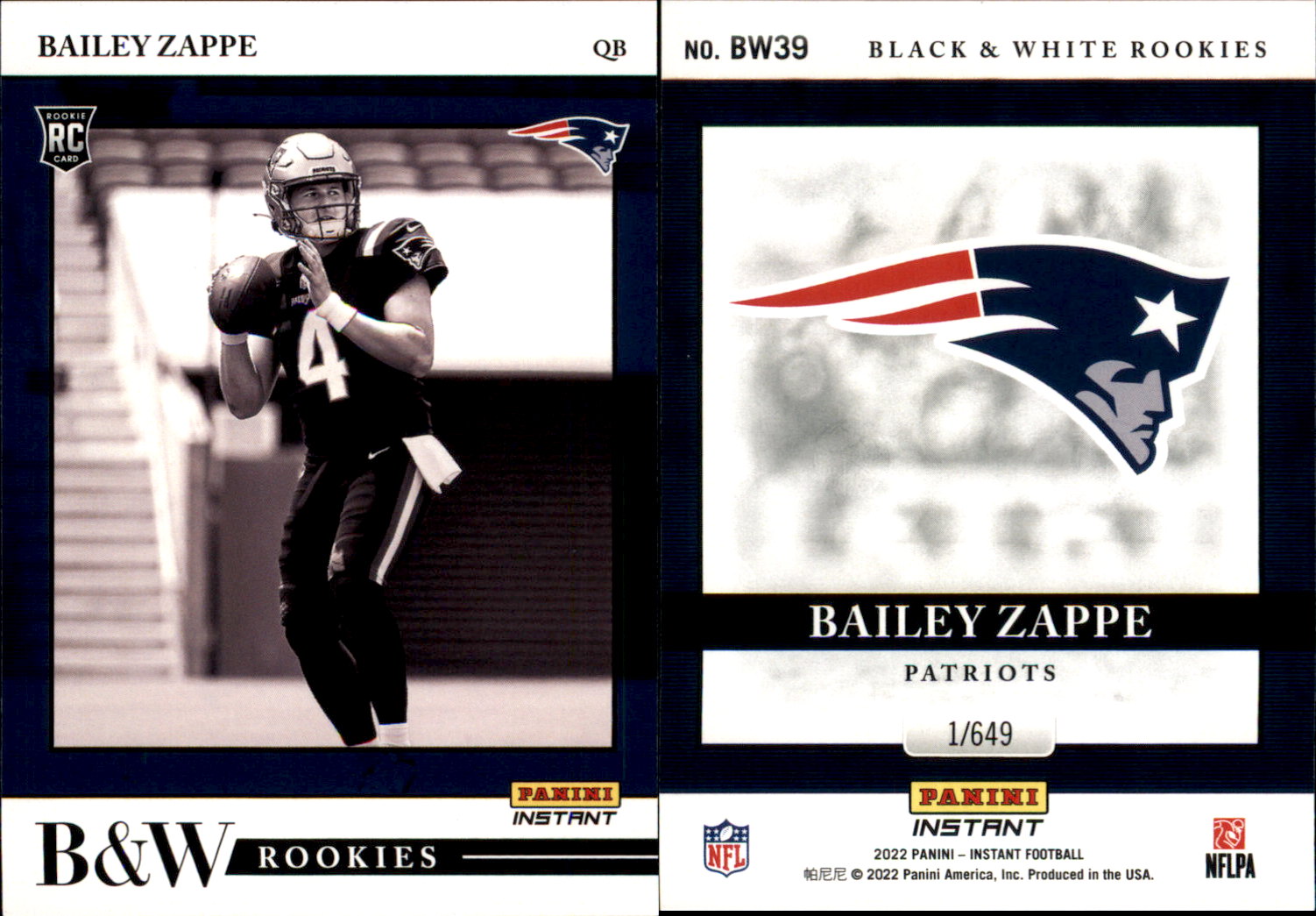 Bailey Zappe Football Cards Football Singles and Rookie Trading Cards