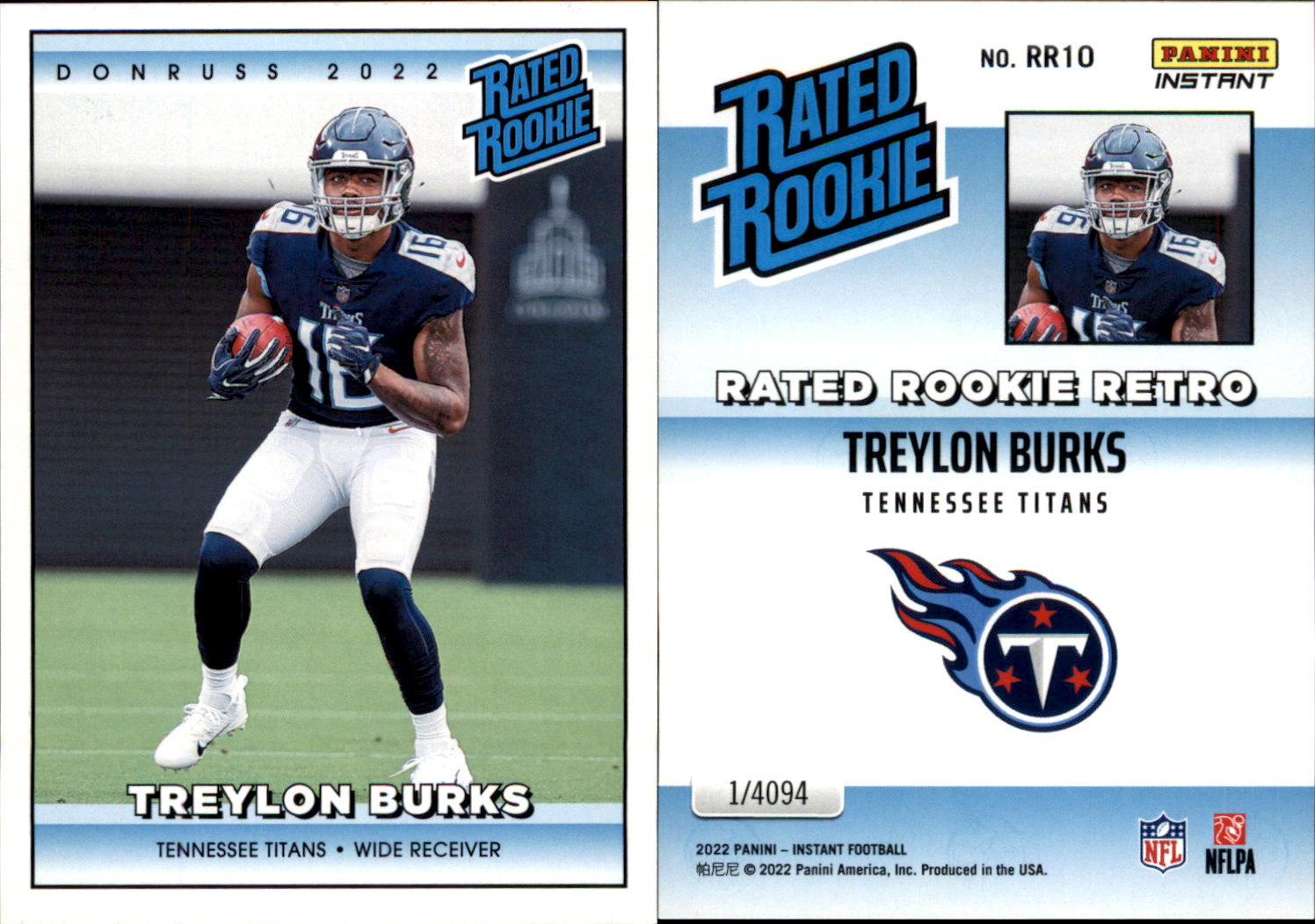 NFL 2022 Instant Donruss Rated Rookies Retro Football Single Card