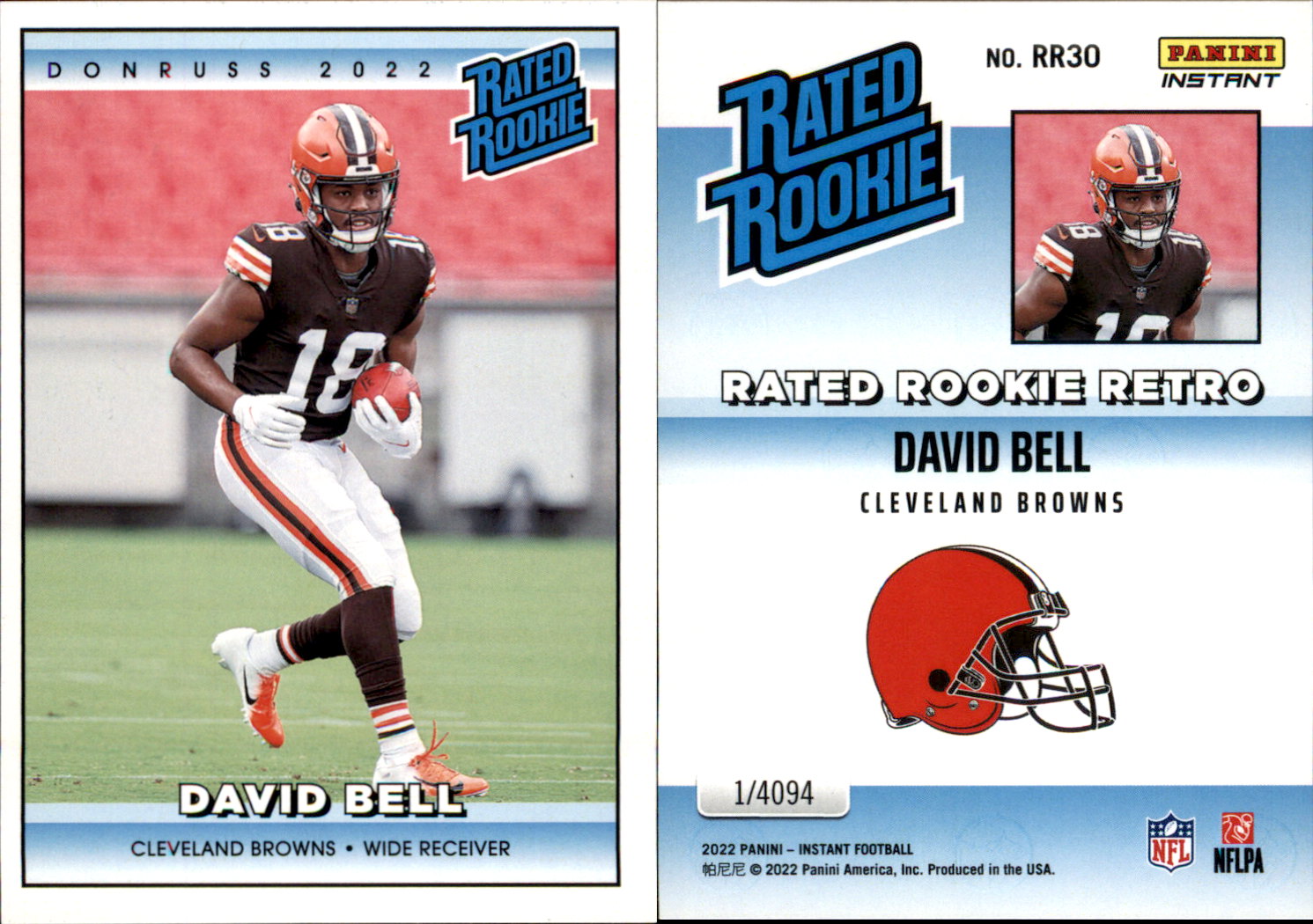 2022 Panini Legacy Red Holo David Bell Rookie /149 Cleveland Browns #164